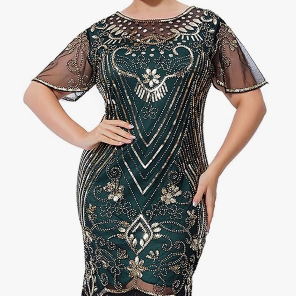 1920s Flapper Dress Art Deco FringedSequin